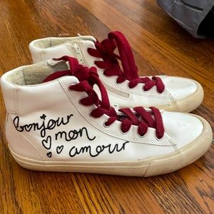 Zara high tops,red laced, French writing, used